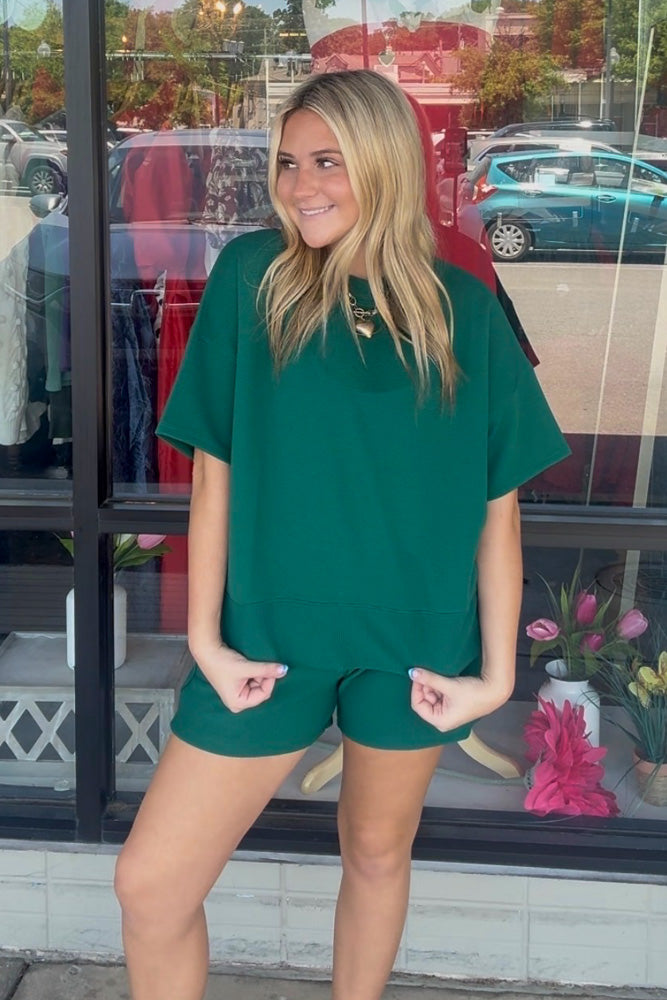 Zenana Ribbed Round Neck Waist Banded Tee And Shorts Set