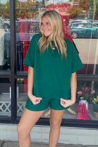 Zenana Ribbed Round Neck Waist Banded Tee And Shorts Set