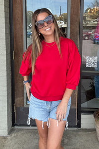 Zenana Red Scuba Dolman Sleeve Pullover
