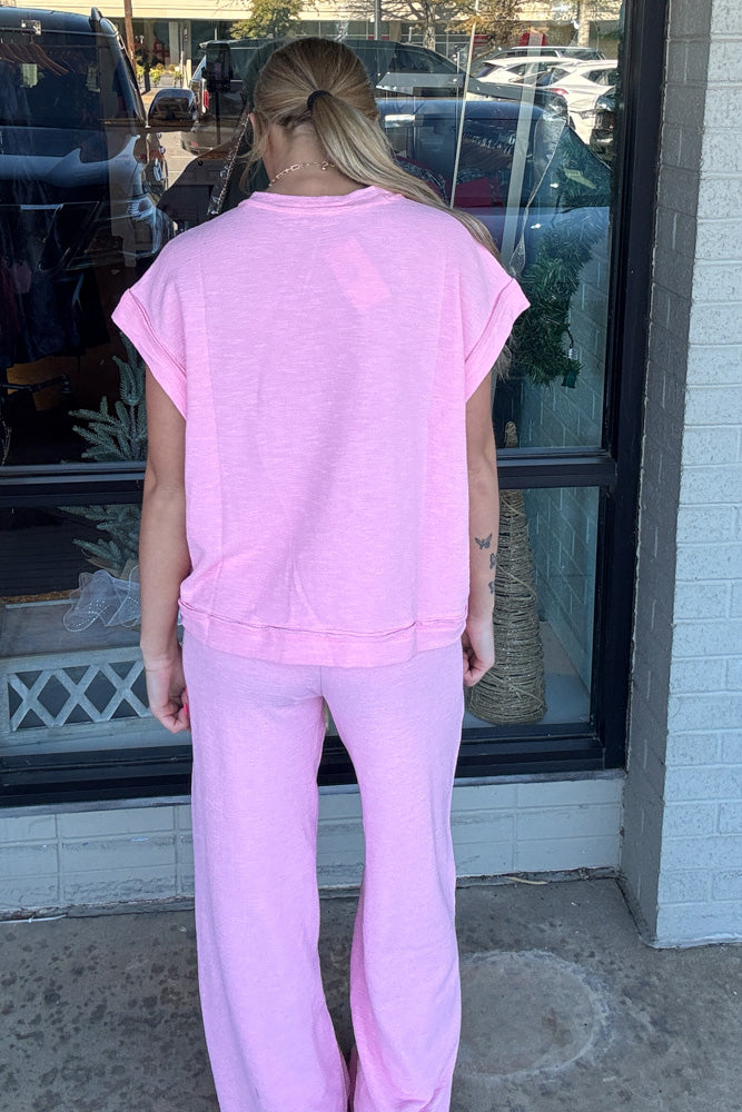 Zenana-Slub Short Sleeve Tee and Pants Set