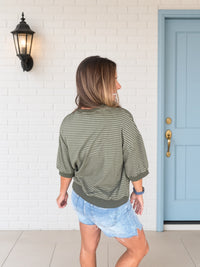 Zenana Striped 3/4 Top Olive Green Back