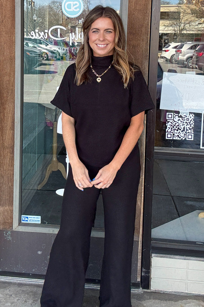 Zenana-Short Sleeve Mock Neck Sweater Set | Simply Dixie – Simply