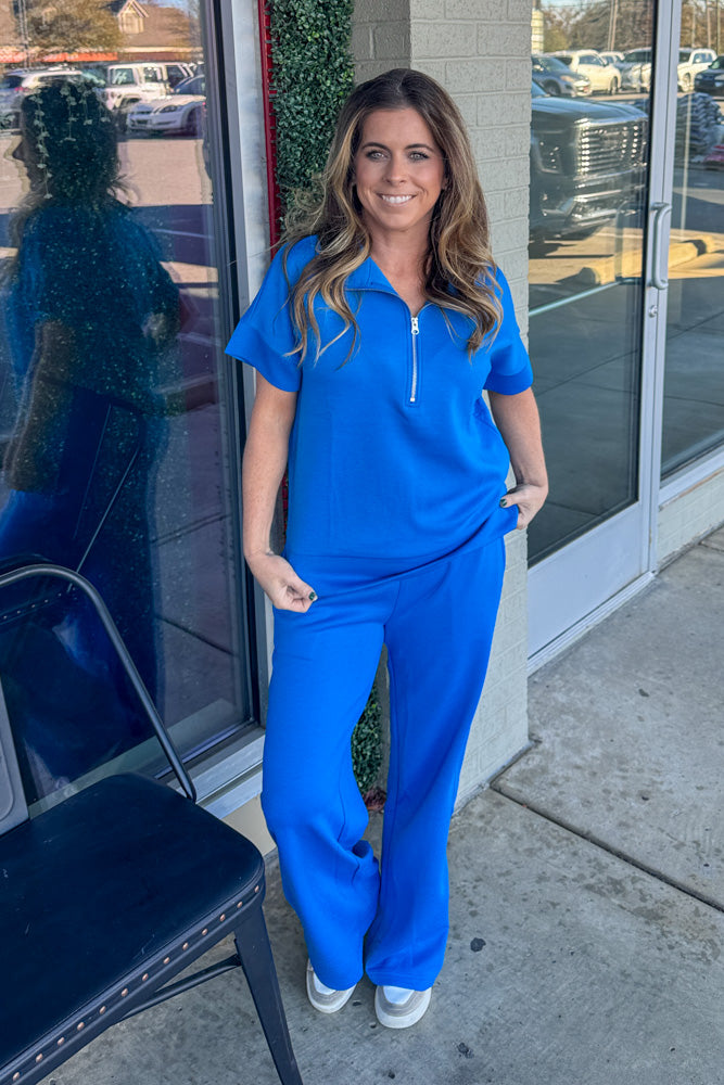 Zenana half zip scuba set blue