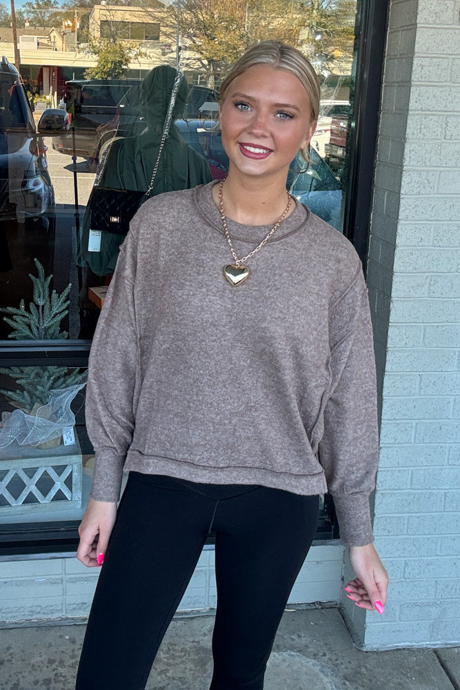 Brushed Hacci Oversized Cropped Exposed Seam Sweater