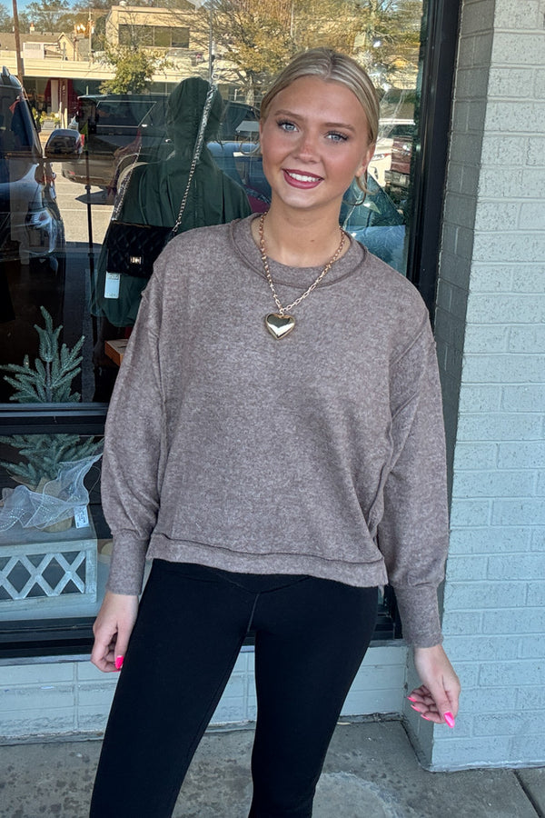 Brushed Hacci Oversized Cropped Exposed Seam Sweater