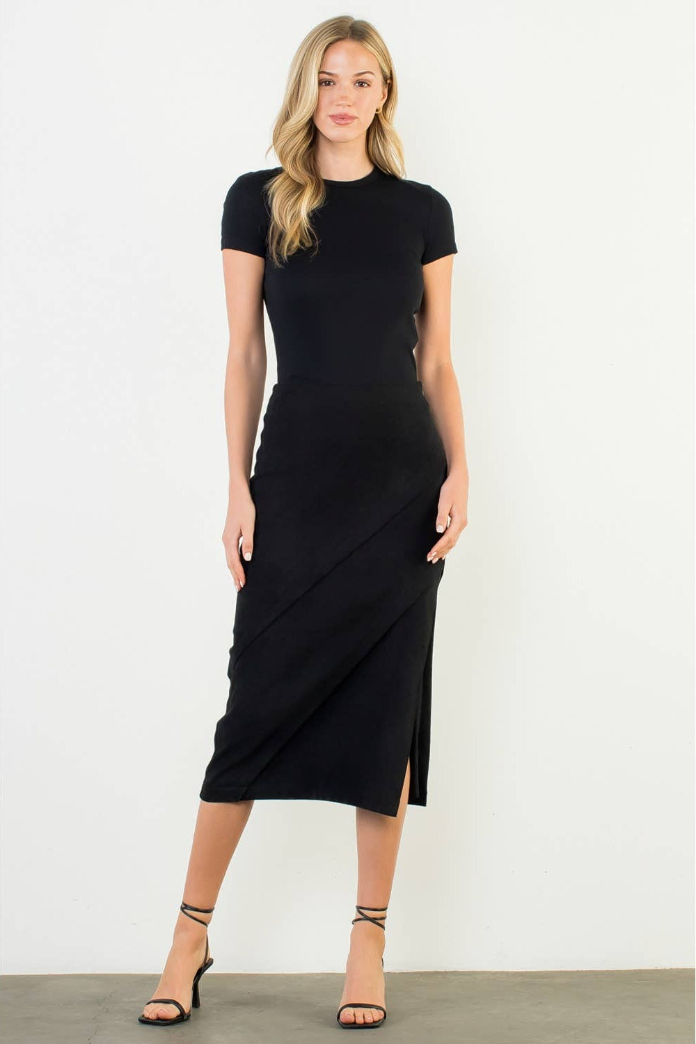 THML - Suede Wrap Detail Midi Skirt-Black
