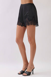Lace Trim Detail Shorts-Black - Simply Dixie Boutique