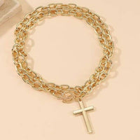 Puffy Cross Chunky Statement Necklace-Gold