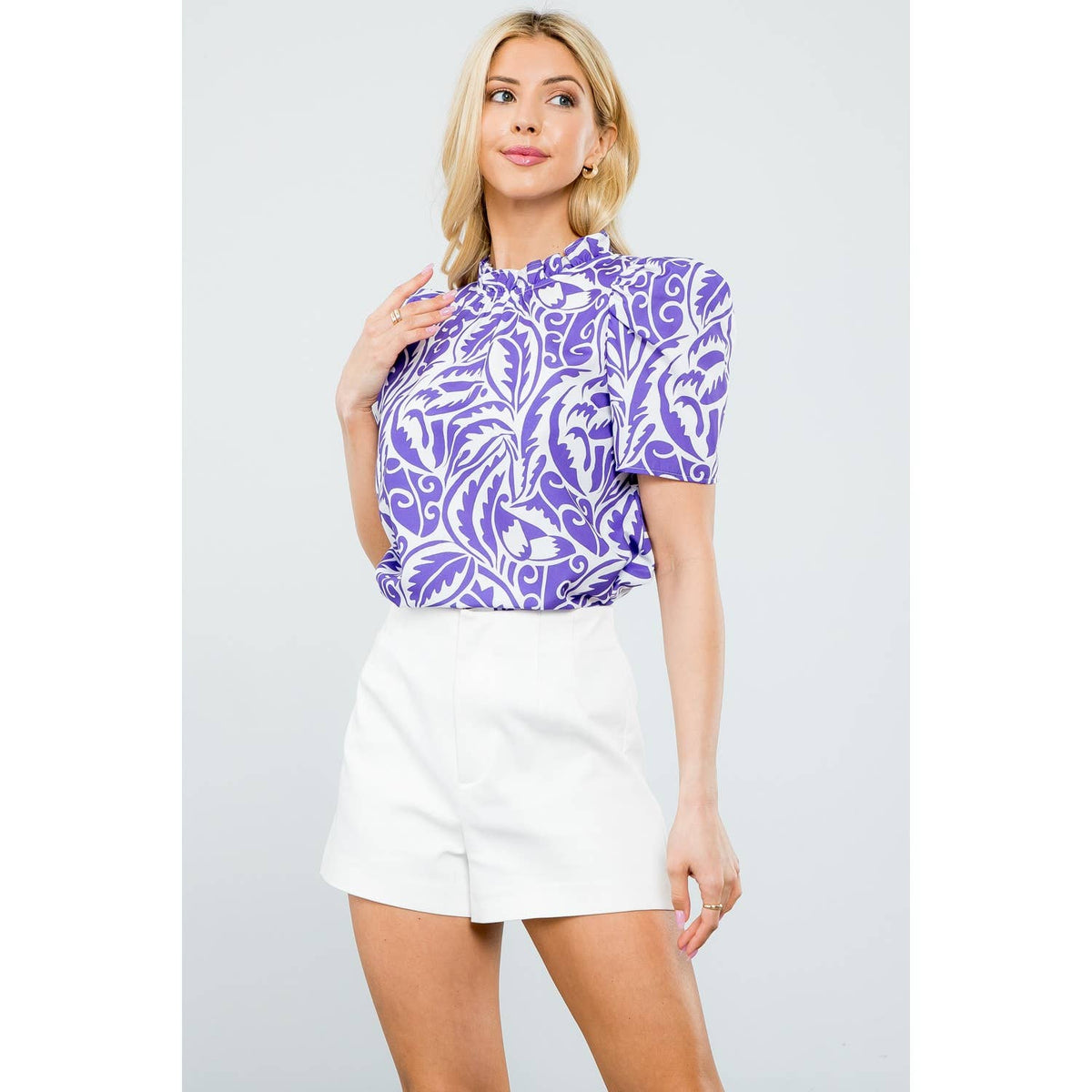 THML - Short Sleeve Poplin Print Top-Purple