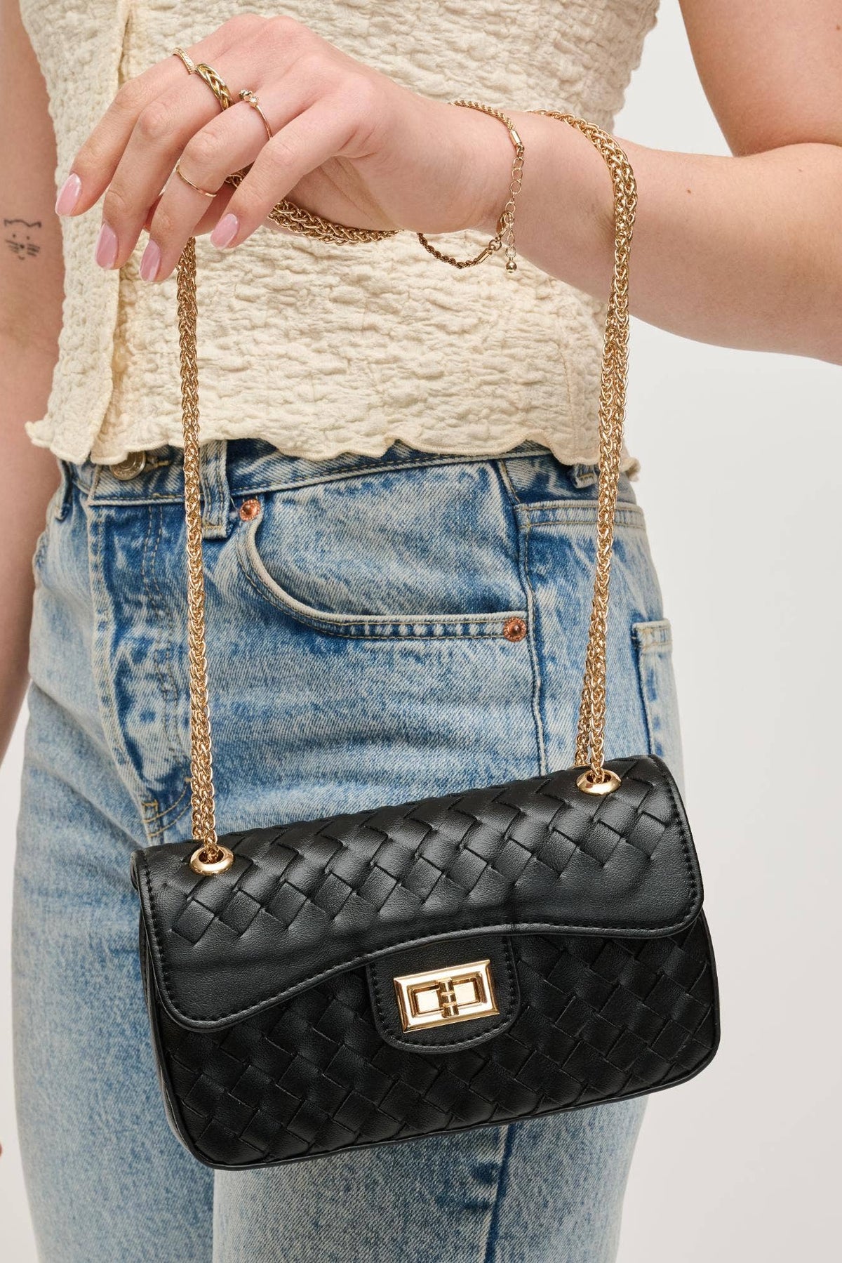 Black Woven Crossbody Bag