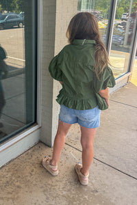 Coming Along Ruffle Hem Top-Army