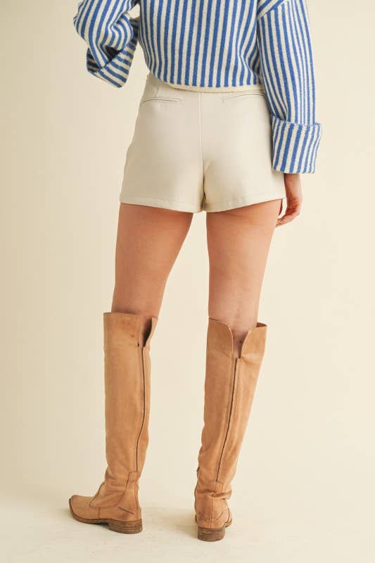 Faux Leather Front Wrap Style Skort-Cream