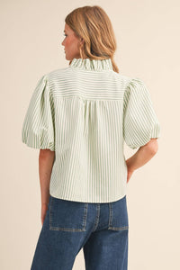 Striped Ruffled Button Down Top-Seafoam