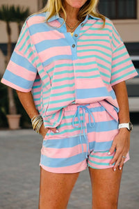 LStripe Exposed Seam Patchwork Shorts Set-Pink