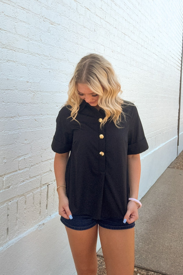 Entro Black Top With Gold Buttons