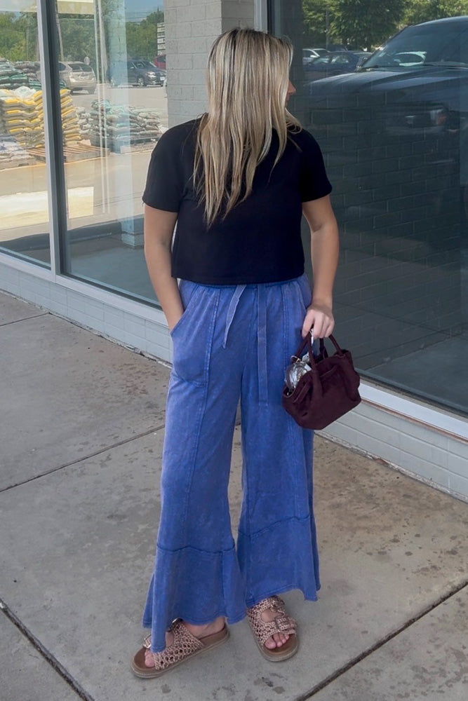 Exposed Seam Flare Hem Pants-Marlin