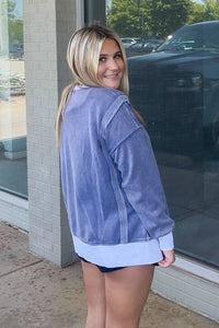 Fleece acid washed contrast trim pullover-Marlin
