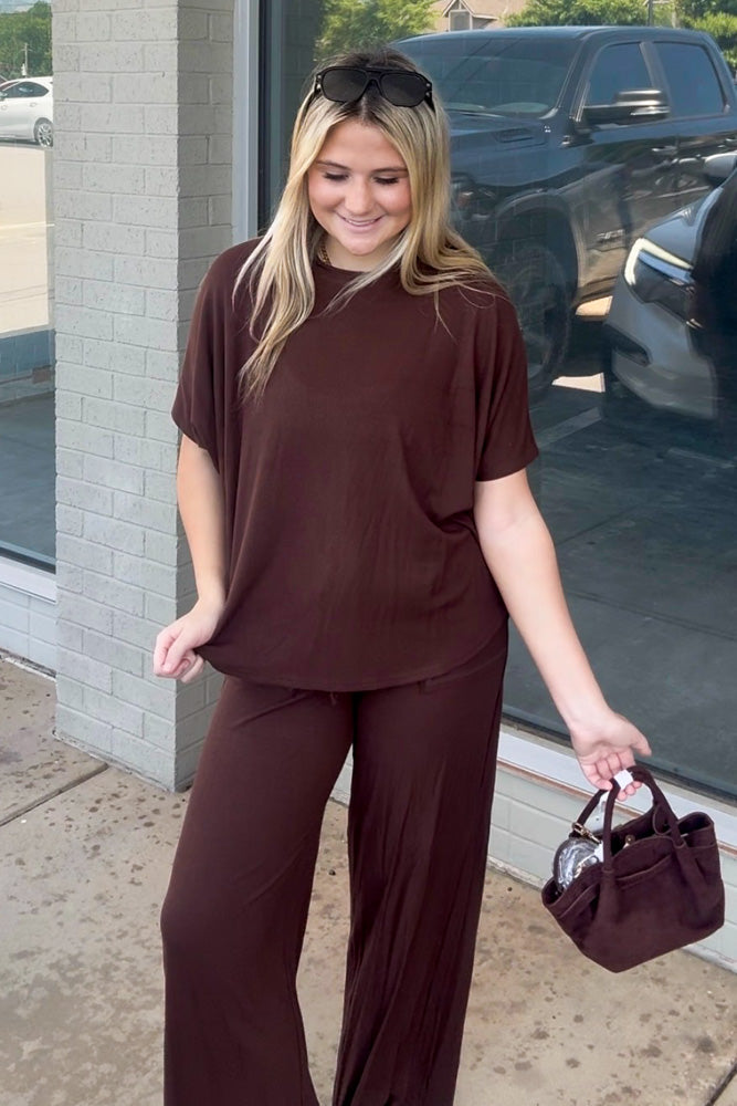 Ribbed Relaxed Fit Top And Pants Set