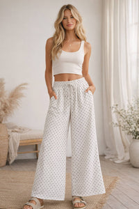 Relaxed Polka Dot Wide Leg Pants-Red/White