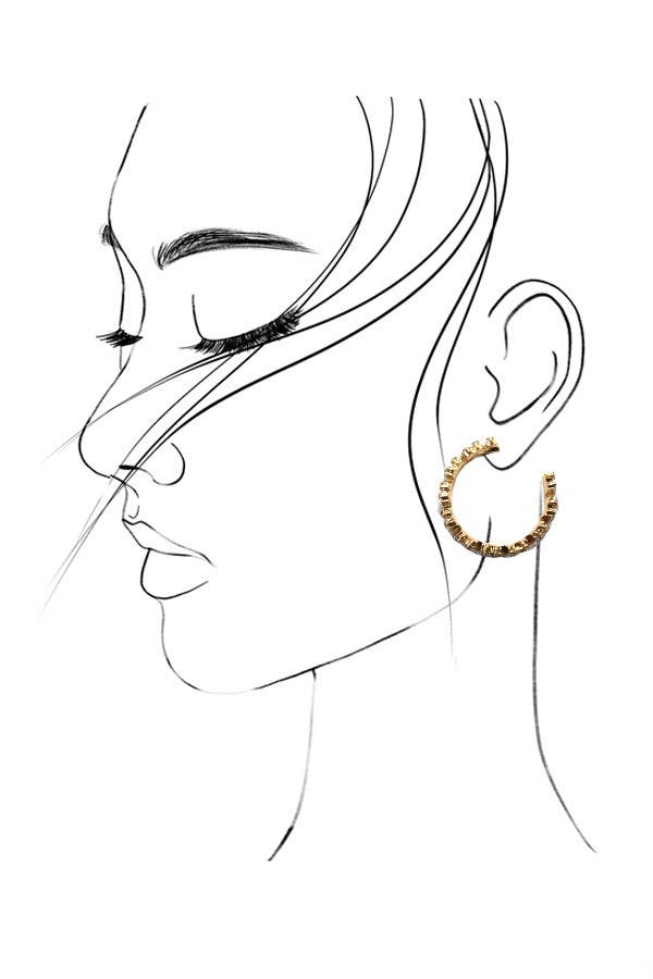 Baguette Rhinestone Hoop Earrings-Gold