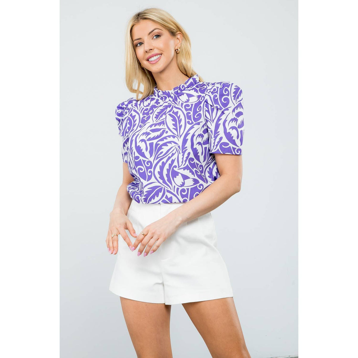 THML - Short Sleeve Poplin Print Top-Purple