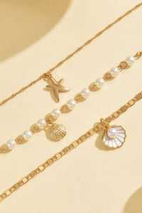 18k Stainless Steel Tarnish Free Layered  Shell Necklace - Gold