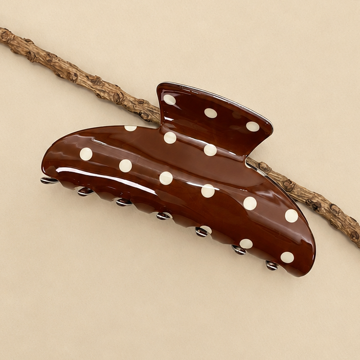 Retro Polka Dot Hair Claw - Glossy Spotted French-Brown