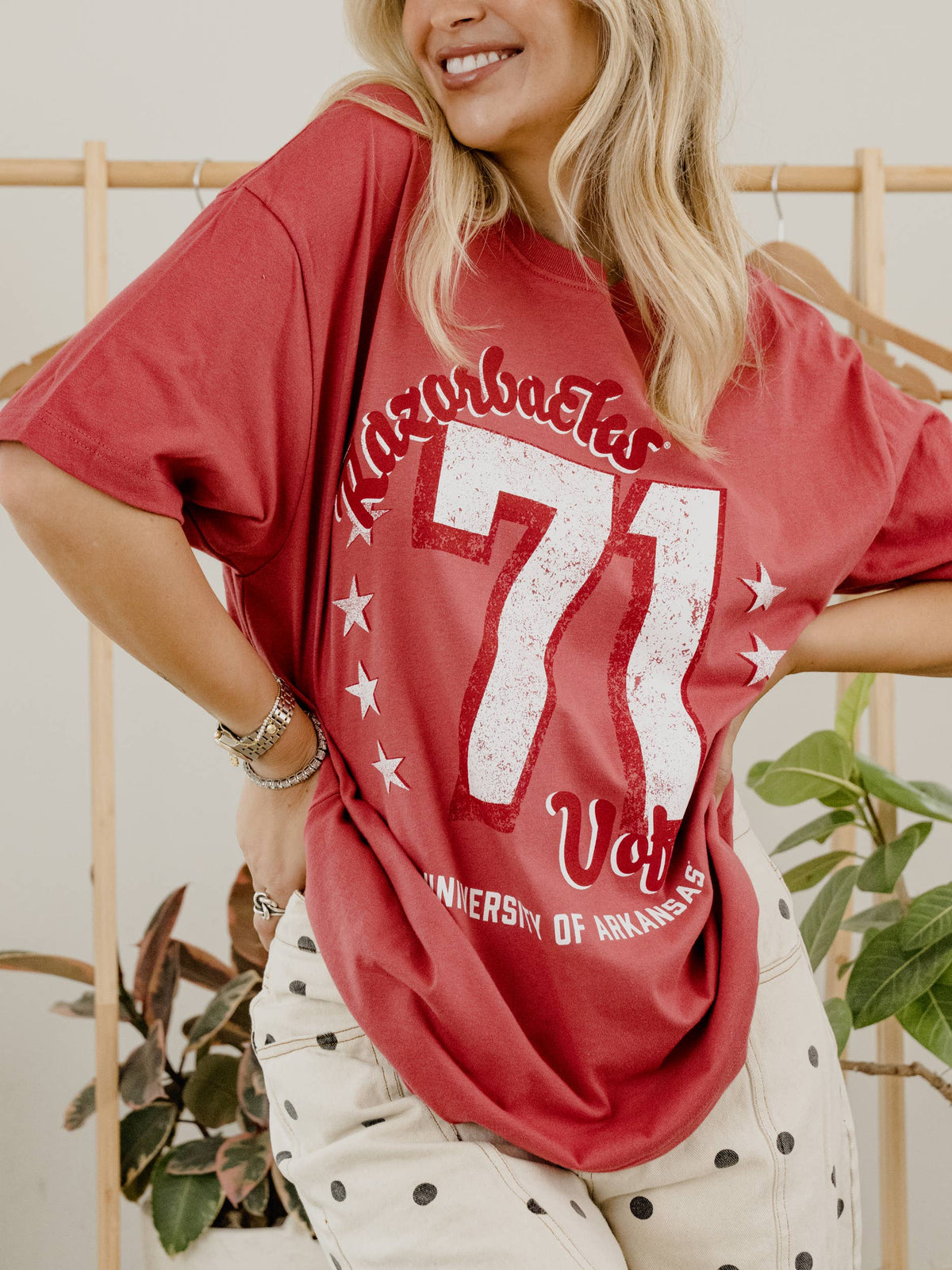 LivyLu - Arkansas Razorbacks Jersey Patch Cardinal Heavyweight Tee