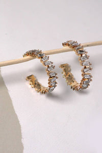 Baguette Rhinestone Hoop Earrings-Gold
