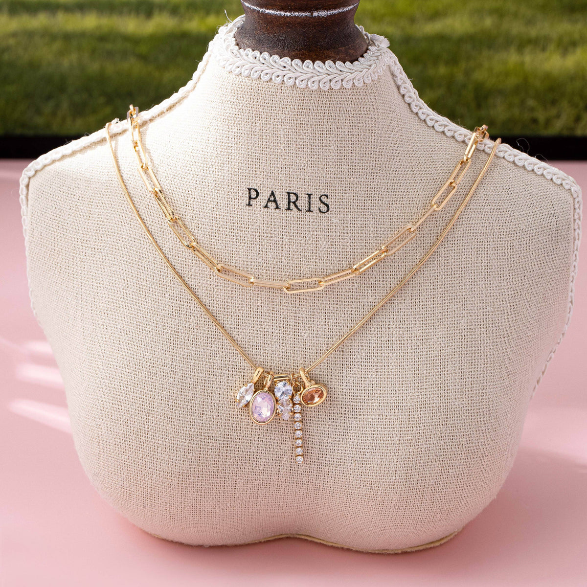 Crystal Cluster Charm Double-Layer Necklace - Gold