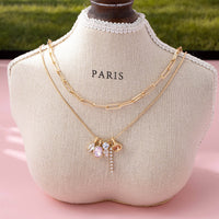Crystal Cluster Charm Double-Layer Necklace - Gold