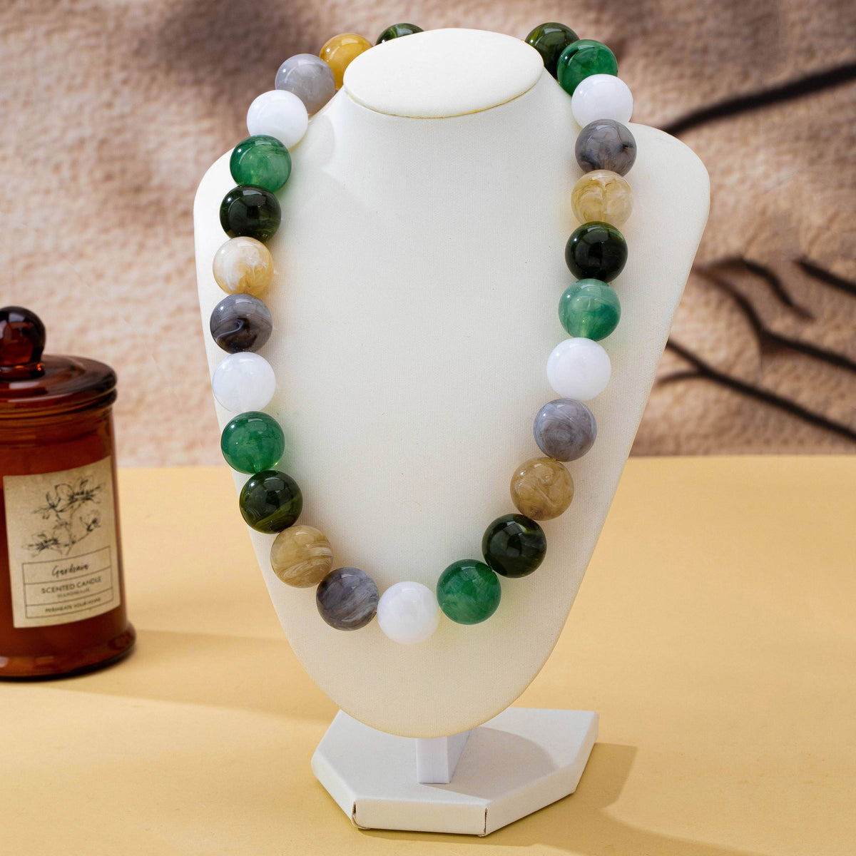 Multicolor Marbled Chunky Bead Statement Necklace
