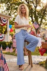 Relaxed Polka Dot Wide Leg Pants-Red/White