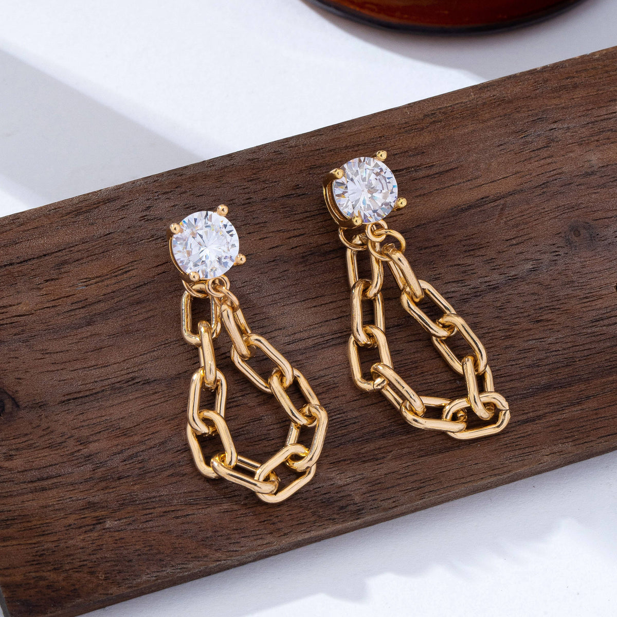 Crystal Stud Hoop and Drop Link Earrings-Gold