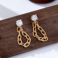 Crystal Stud Hoop and Drop Link Earrings-Gold