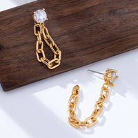 Crystal Stud Hoop and Drop Link Earrings-Gold