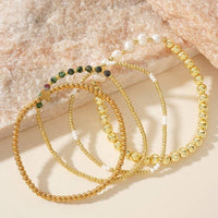 Multi Ball Pearl Chain Stretch Bracelet - Amethyst