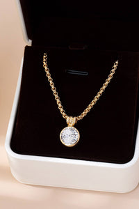 Round Zircon Pendant Necklace - Gold