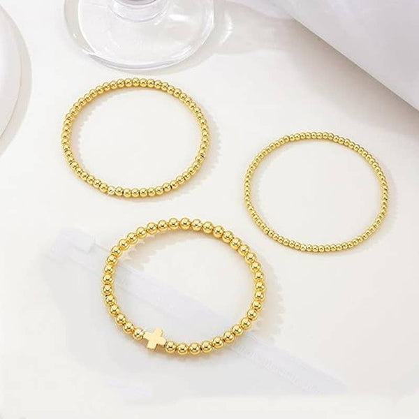 Cross Multilayer Ball Chain Bracelet - Gold