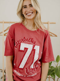 LivyLu - Arkansas Razorbacks Jersey Patch Cardinal Heavyweight Tee