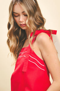 SALE-Piping Detail Matching Shorts Set-Red