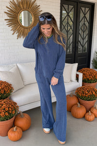 Zenana-Raised Rib Round Neck Pullover and Pants Set