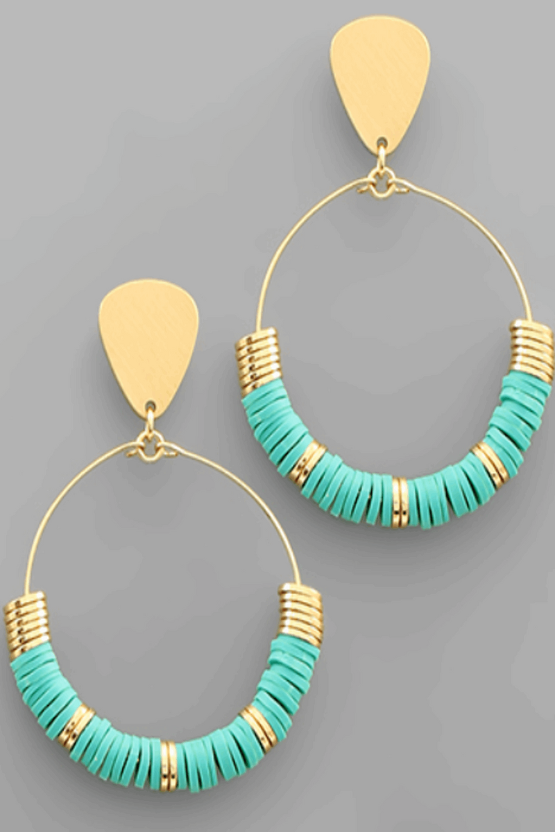 Rubber And Metal Disc Earrings-Teal
