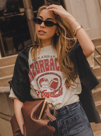 LivyLu - Arkansas Razorbacks Gridiron Football Off White Thrifted Tee