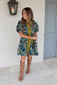Entro Blue and Green Belted Dress SD