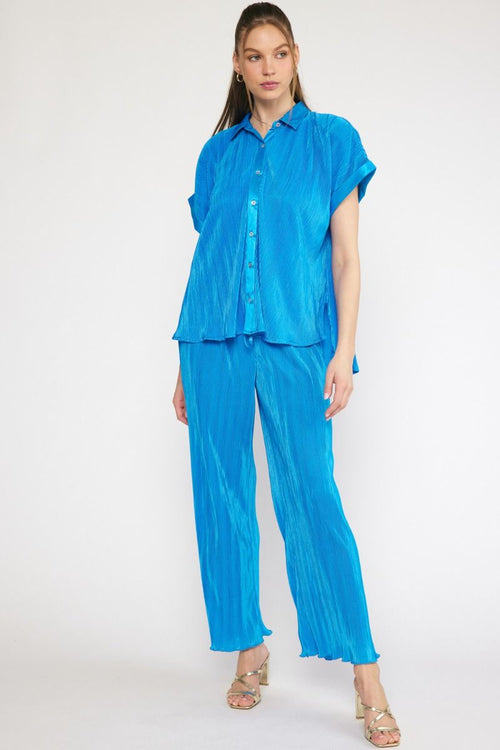 SALE-Beachside Stroll Plisse Set Pants-Cobalt