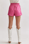 Elastic Waist Vegan Leather Shorts-Hot Pink