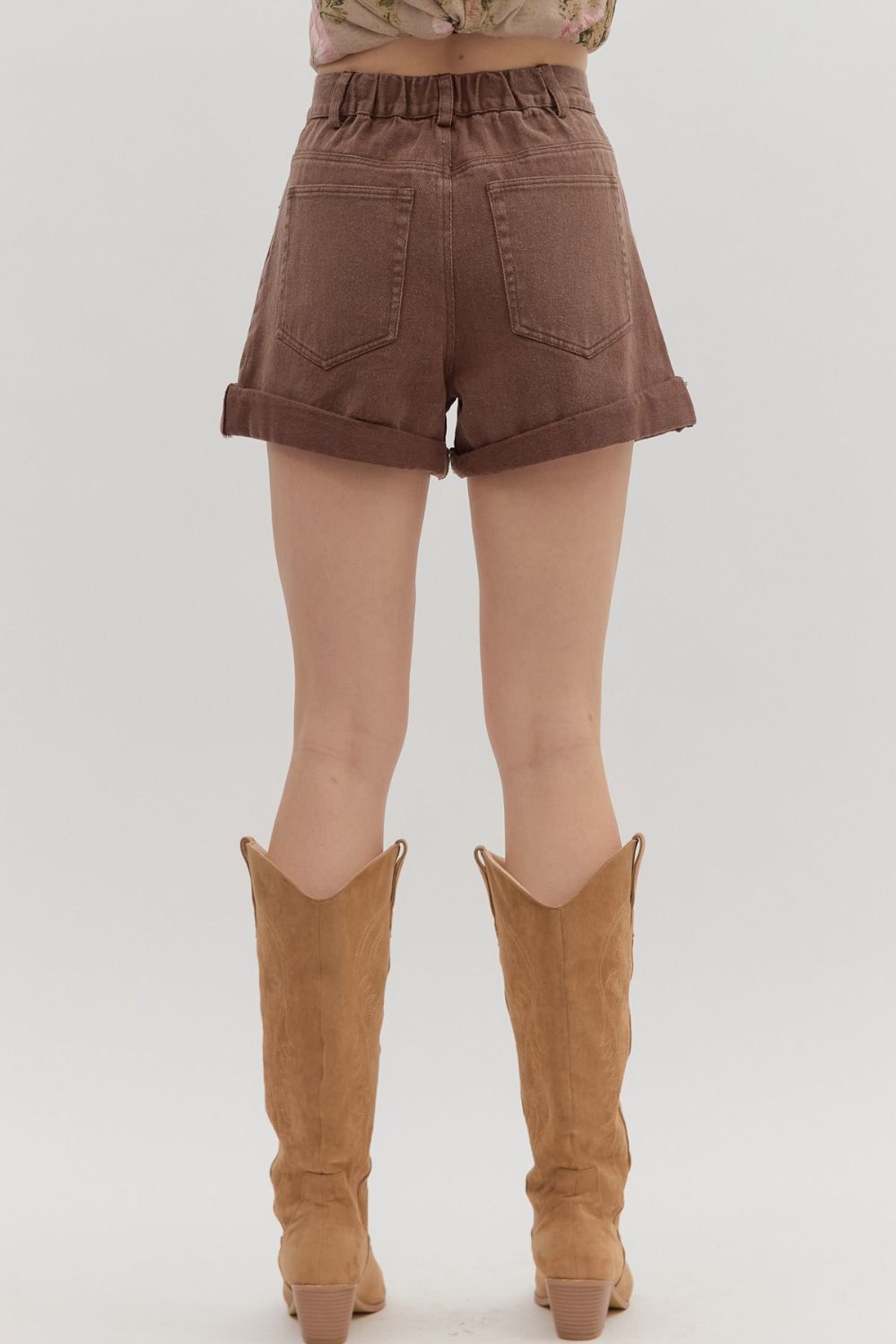 Entro Brown Rolled Cuff Shorts back