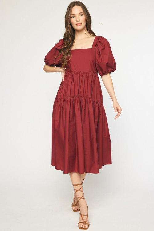 Fortunate As You Midi Dress-Burgundy