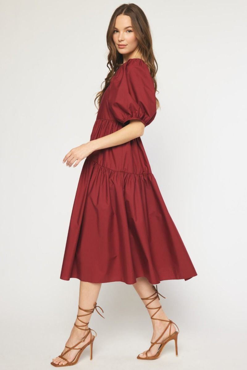 Fortunate As You Midi Dress-Burgundy